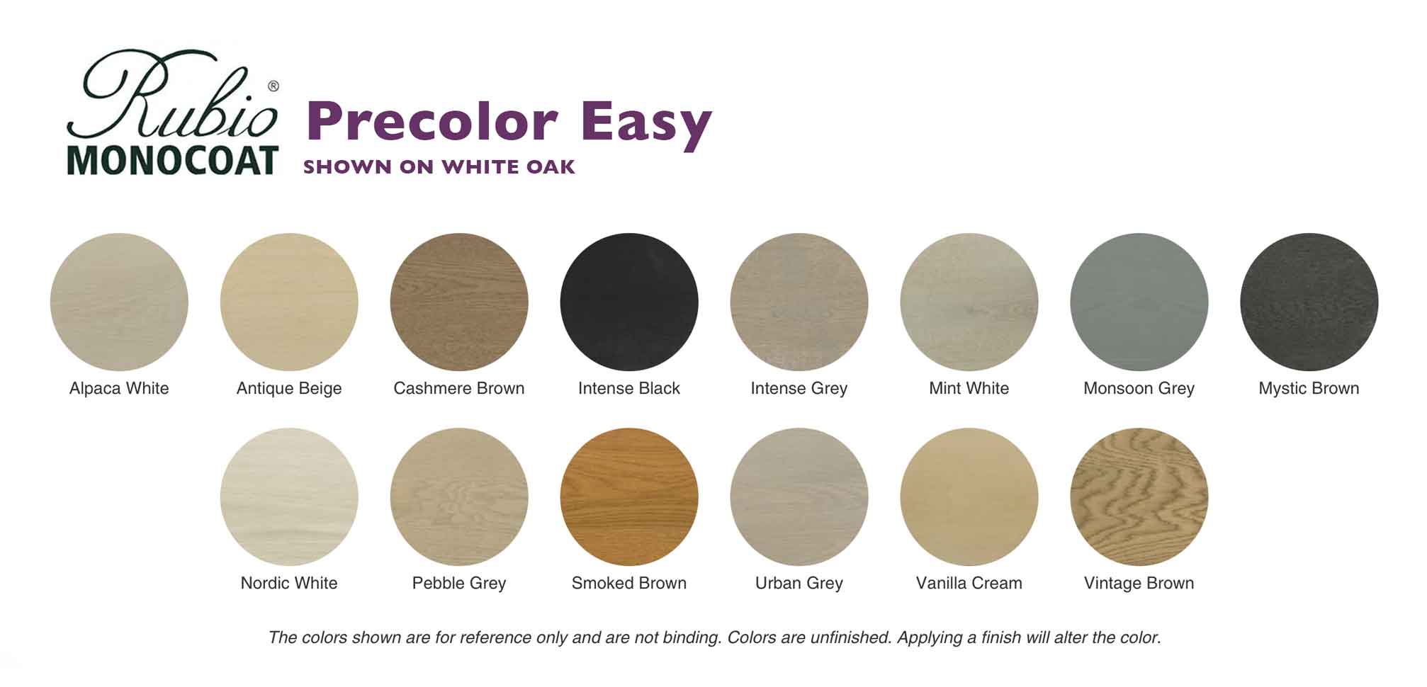 Rubio Monocoat Precolor Easy Colors Shown on White Oak