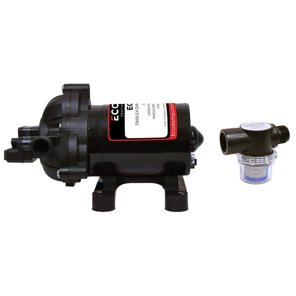 EccoFlo Triplex Diaphragm 12V Water Pump and Strainer