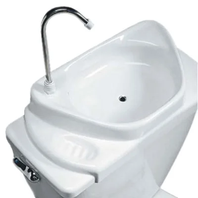 SinkPositive Touch-Free Water/Space Saving Adjustable Toilet Tank Retrofit Sink/Faucet Basin White